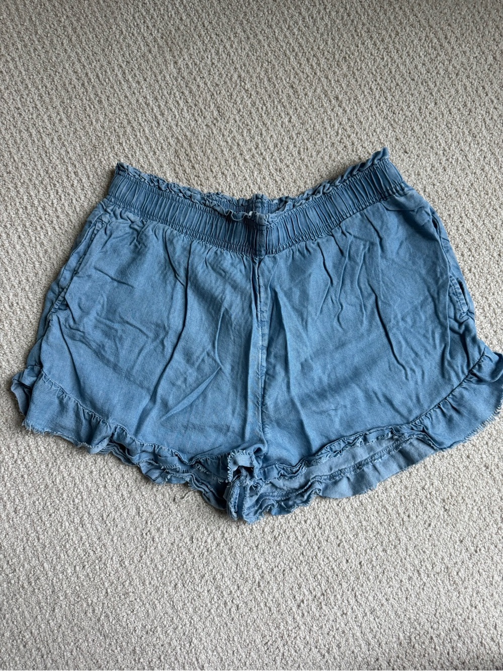 aerie Light Blue Ruffle-Hem High-Waist Shorts